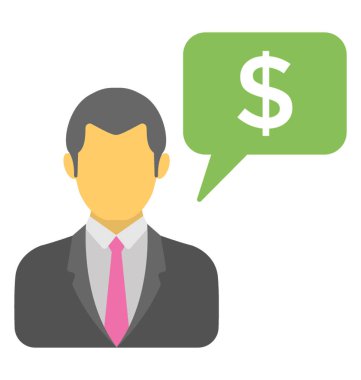 Doları konuşma kabarcık kavramı iş iletişim olan bir adam