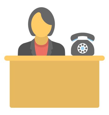 Telefon genel kavram-in resepsiyonist ile Resepsiyon masasında oturan bir meçhul kız