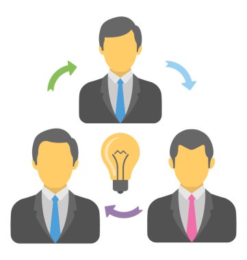 Bir grup insan birbirine bağlantı ve yaratıcı grup elektrikli ampul kavramı ile 