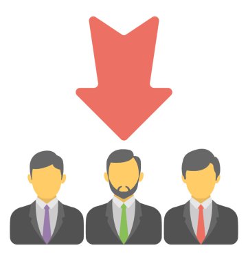 Bir grup profesyonel insan liderlik kavramı büyük ok ile 