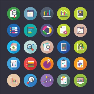 Düz vektör Icon Set raporları ve Analytics 