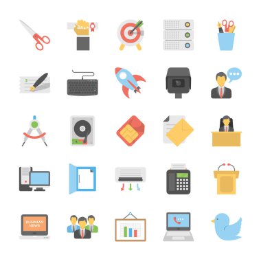 Flat Vector Icons Set Of Office and Internet clipart