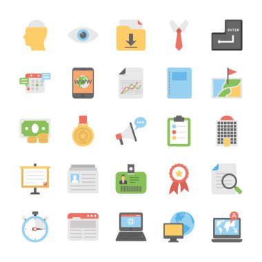 Düz vektör simgeler kümesi Office ve Internet Tema