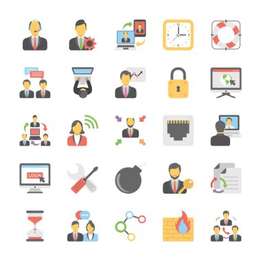İş, Office ve Internet ilgili düz vektör simgeler 