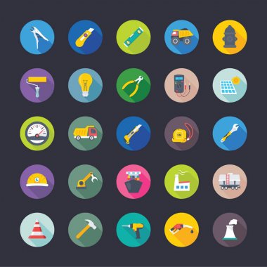 Sanayi ve inşaat düz Icons Set
