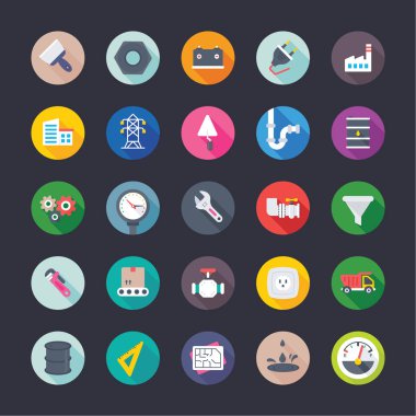 Sanayi ve inşaat elemanları düz simgeleri