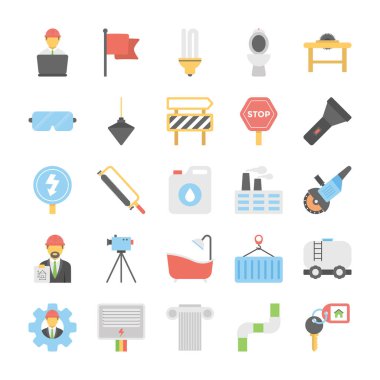 Düz simgeler sanayi ve İnşaat 
