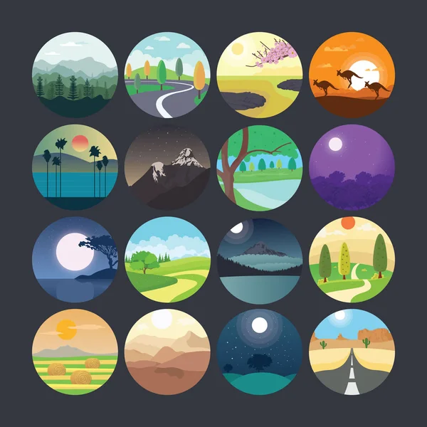 Icono Plano Del Paisaje — Vector de stock