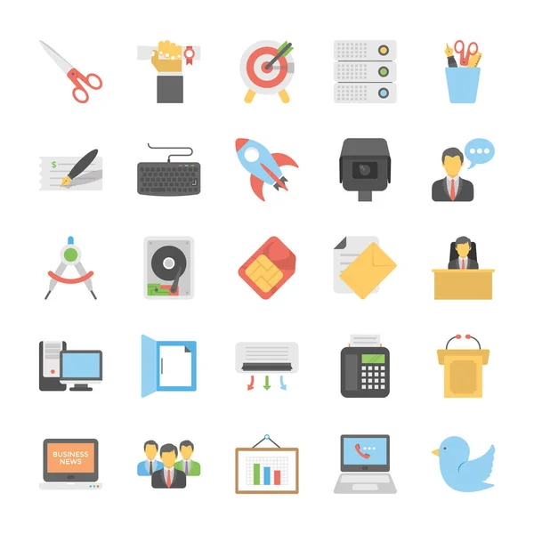 Flat Vector Icons Set Office Internet — Stock Vector