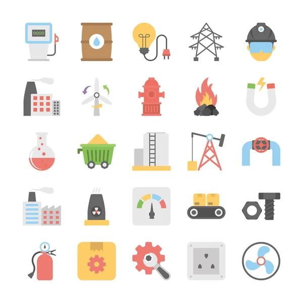 Industrial Construction Flat Icons Set — Stock Vector