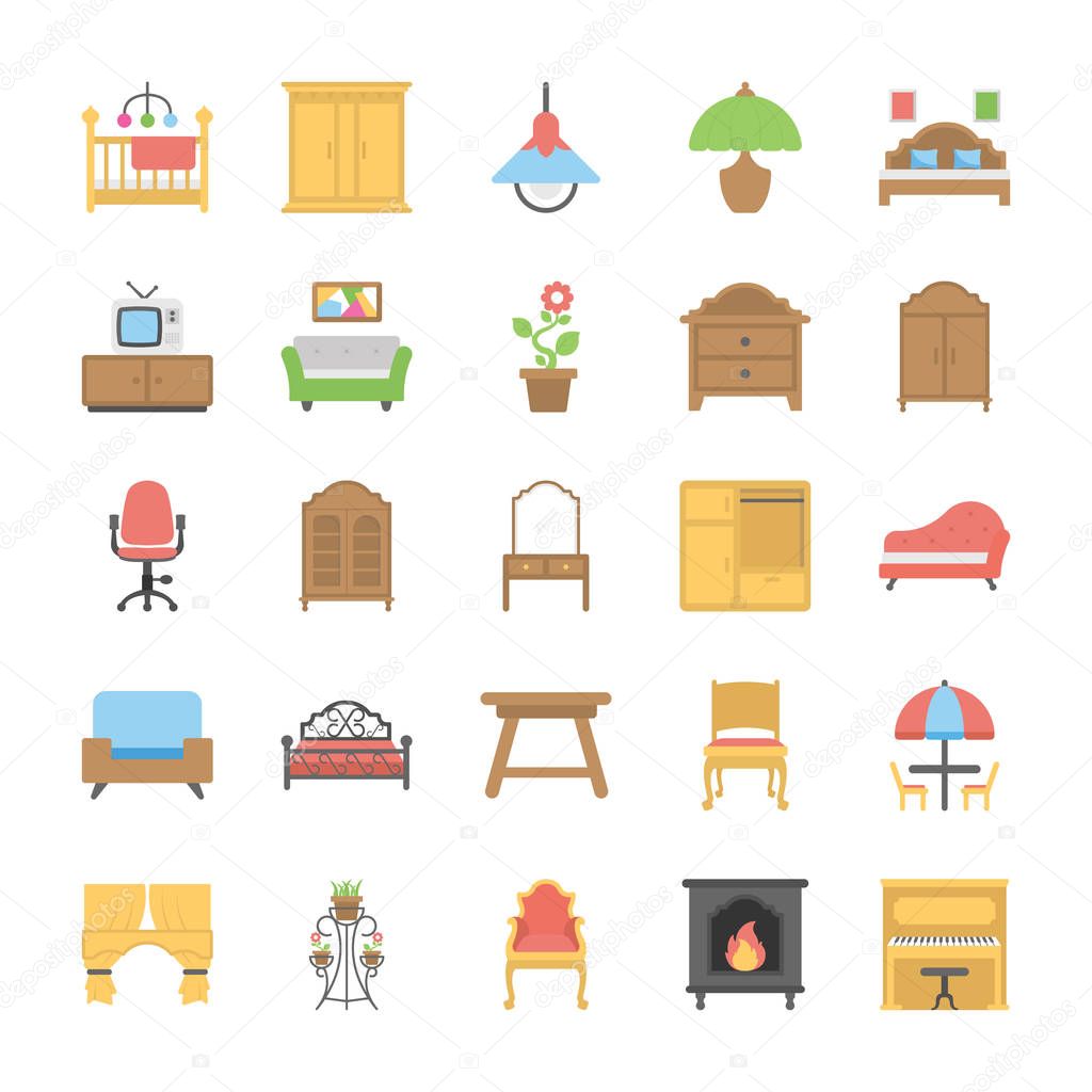 Furniture Flat Icons Set