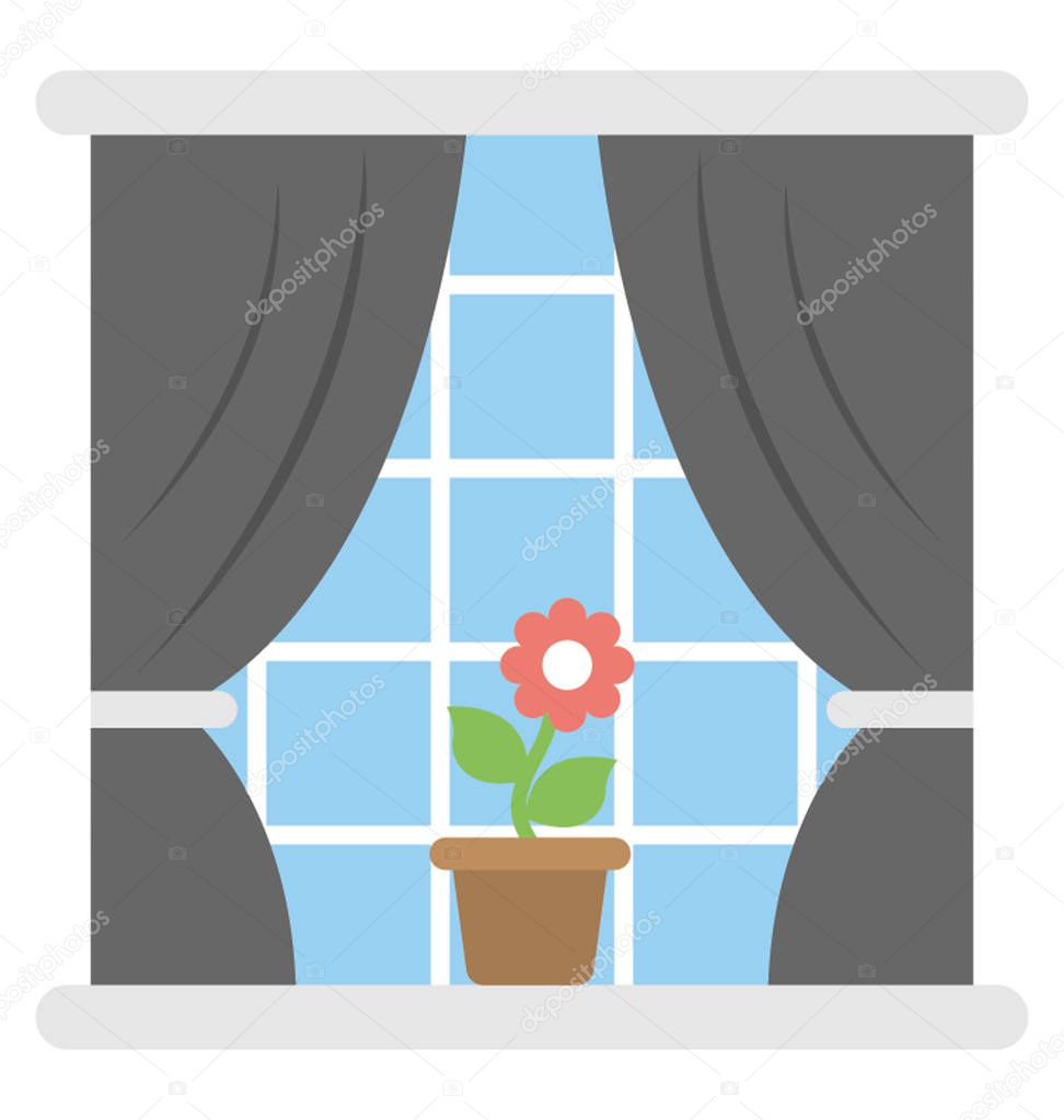 Window with curtains and placed an indoor plant in it  