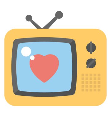 Romantik iletim gösterilen ekran üzerinde bir kalp ile eski bir tarzı tv kutu