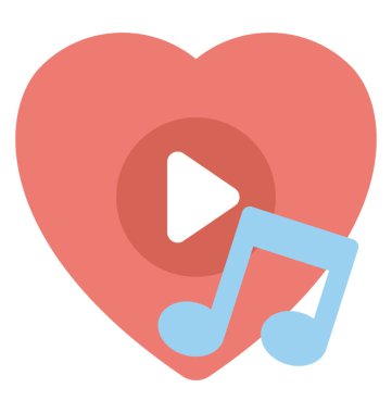 Onun yanında düğmenin üzerine kalp işareti ve bir müzik notu oynamak