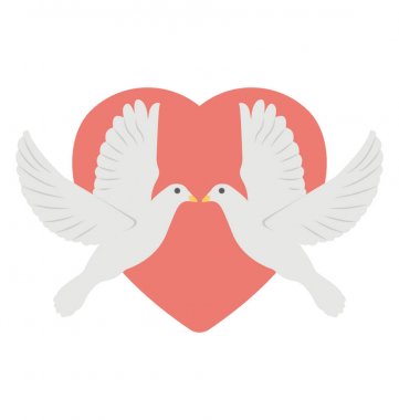 Kırmızı kalp önünde iki sevgi dolu kuş 