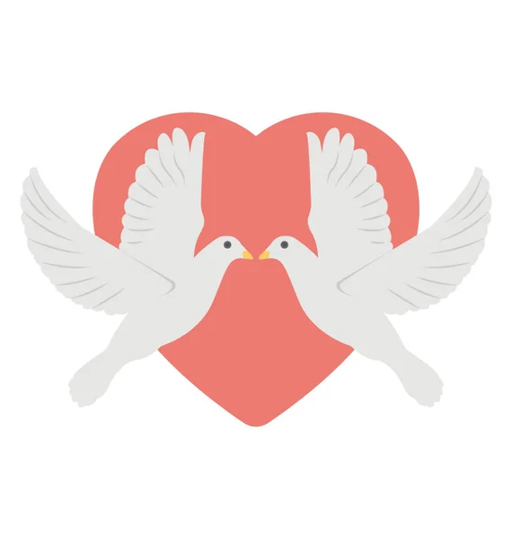 Dos Pájaros Amorosos Frente Corazón Rojo — Vector de stock