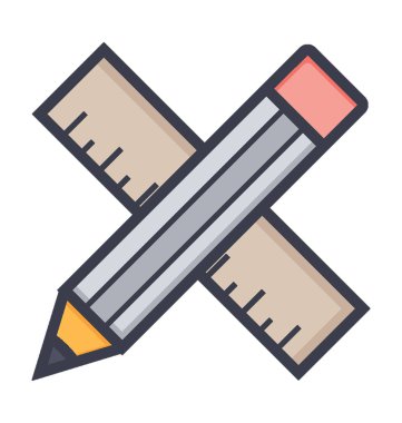 Cetvel ve kalem renkli vektör simgesi