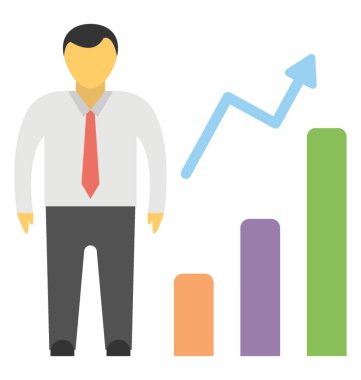 Çubuk grafik iş analisti temsil eden bir kişi