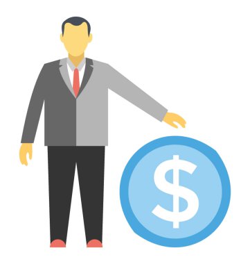 Bir kişi avatar ayakta doları bayraklarında işadamı yanında