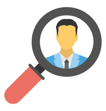 Büyüteç bir kişi temsil eden işe kavramı üzerinde