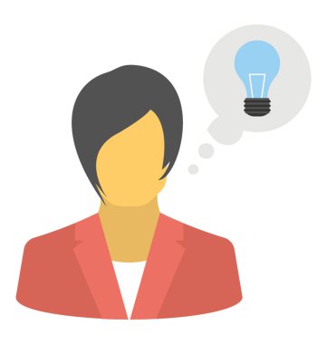 Bayan avatar ve iş fikri bayraklarında bir ampul. 