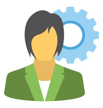 Bir bayanla dişli işareti işkadını ve kadın Yöneticisi temsil eder