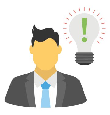 Ampul fikir kavramı pazarlama bayraklarında ile bir kişi