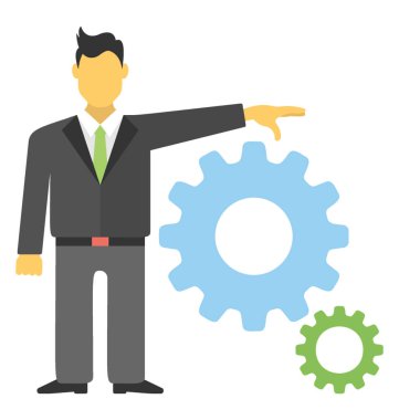 Proje Yöneticisi bayraklarında cogwheels olan bir kişi