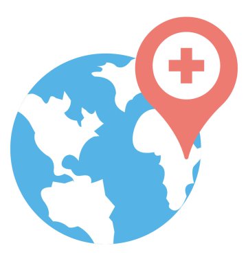 Harita göstergesi ile küre, küresel sağlık veya Hastanesi konumu
