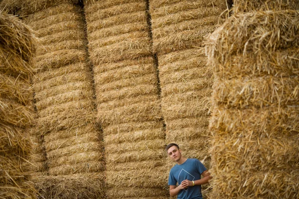 Young Boy Teenager Hayloft — Stock Photo, Image