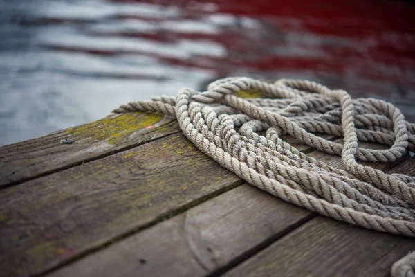 Old Ship Rope Wooden Obsolete Pier — Stock Photo, Image