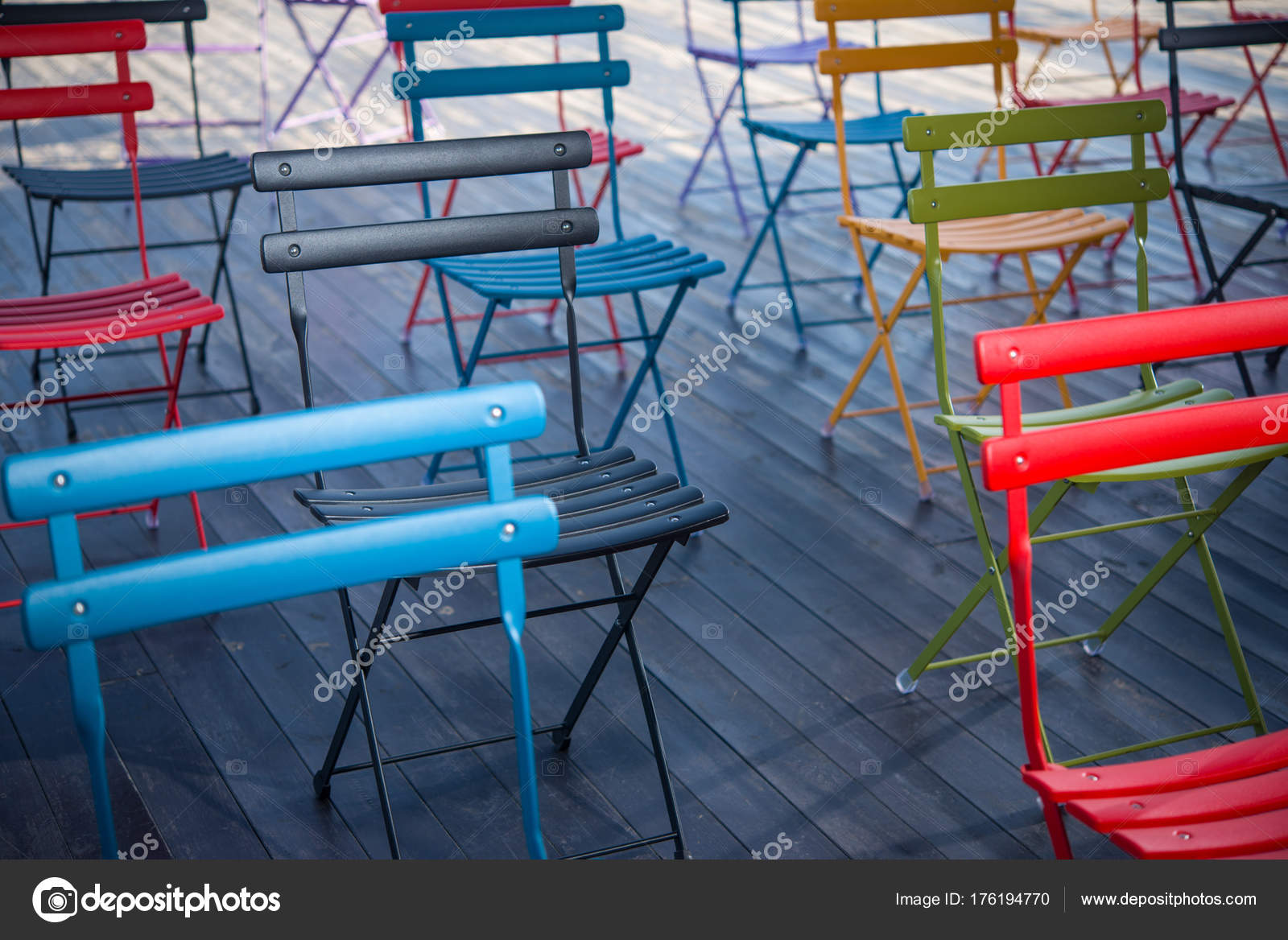 Colored Folding Chairs Seminar Training Open Wooden Terrace