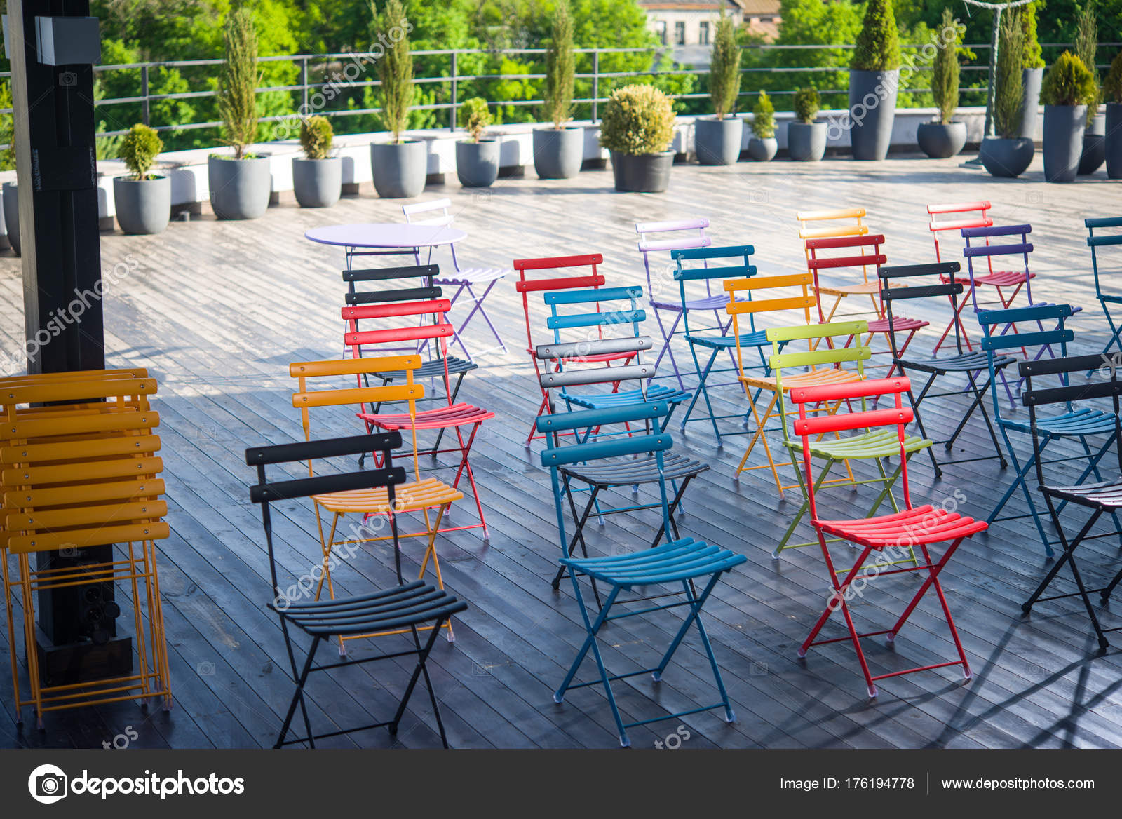 colorful folding chairs