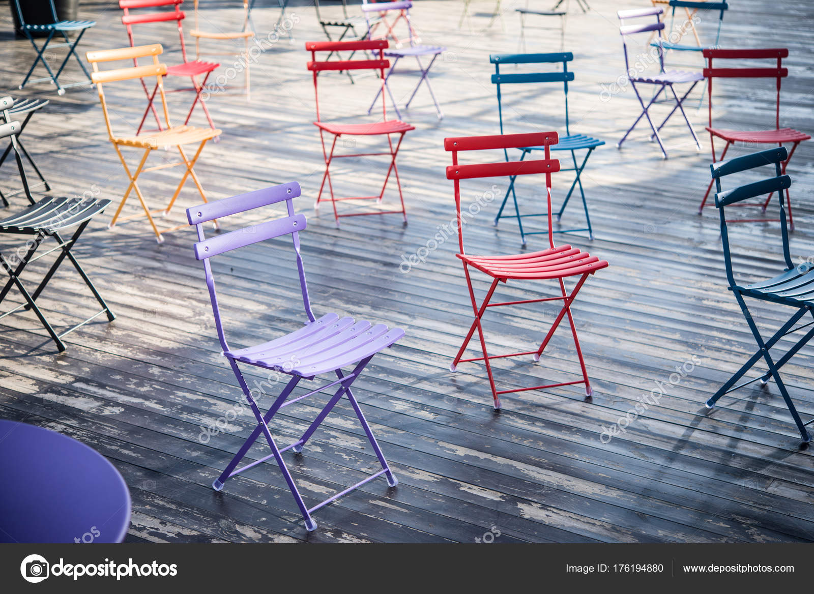 Colored Folding Chairs Seminar Training Open Wooden Terrace