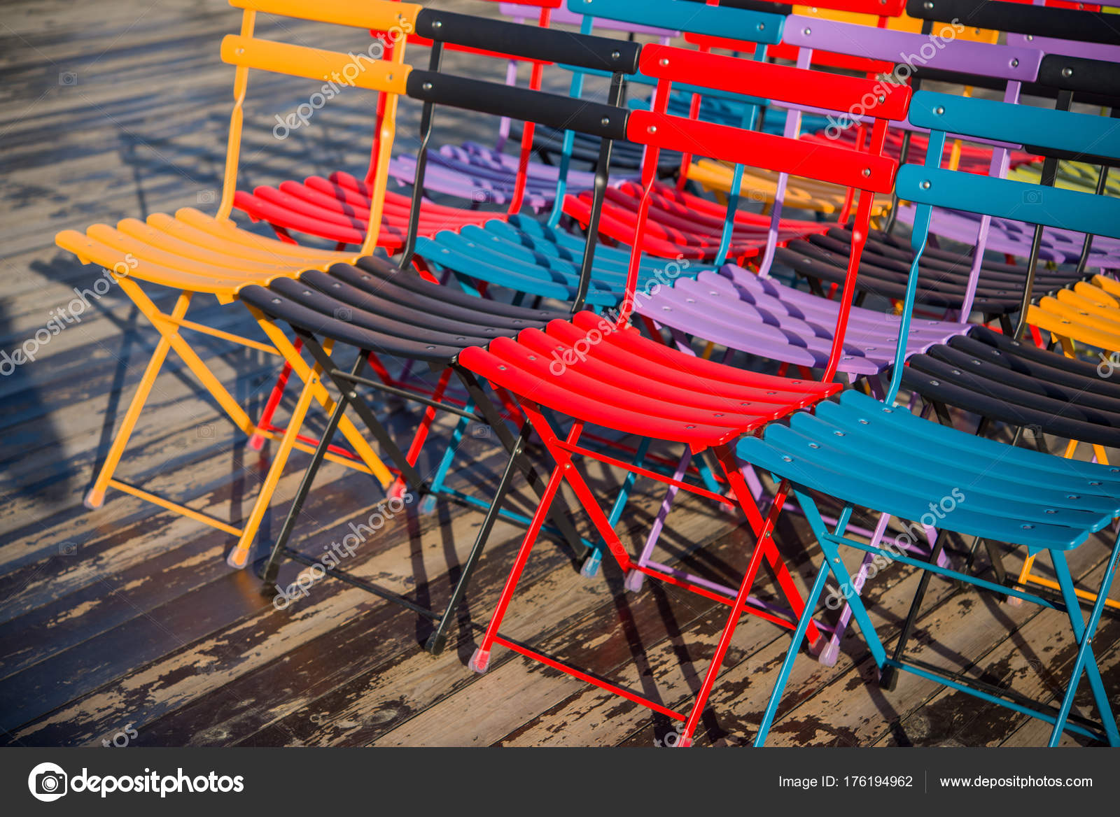 Colored Folding Chairs Seminar Training Open Wooden Terrace