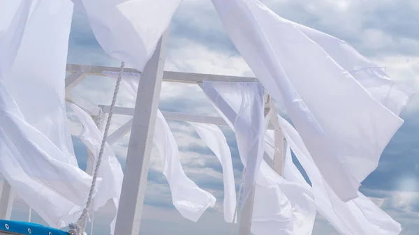 Sheds Awning Fabric White Curtains Seashore Breeze Wind — Stock Photo, Image