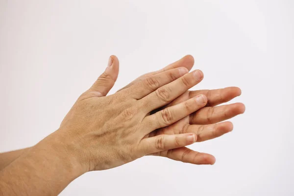 Hände Reiben Isoliert Auf Weißem Hintergrund Hygienekonzept Und Schutz Vor — Stockfoto