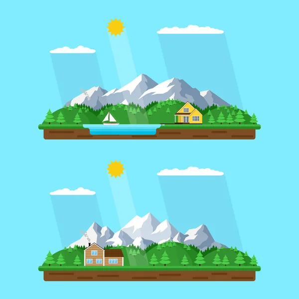 Verano montañas paisaje — Vector de stock