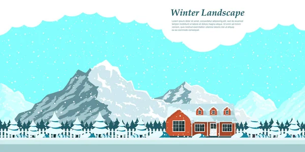 Inverno paesaggio casa — Vettoriale Stock