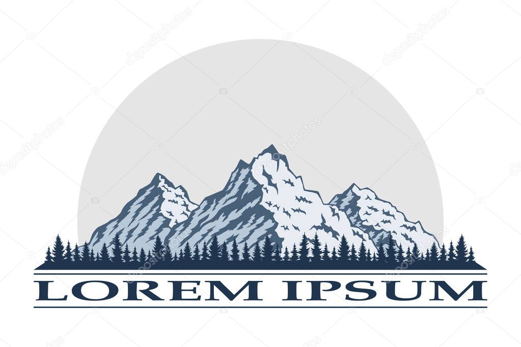Mountain adventures logo and icon. Tourism, hiking, climbing, trekking and camping label for tourism organizations, outdoor events and leisure activities.
