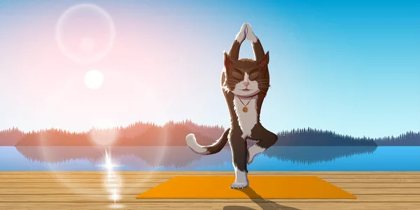 Katze praktiziert Yoga — Stockvektor