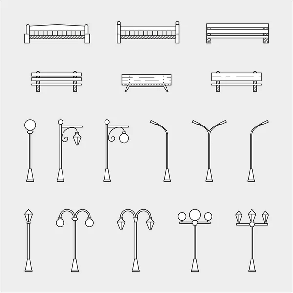 Bench and streetlight icons — Stock Vector