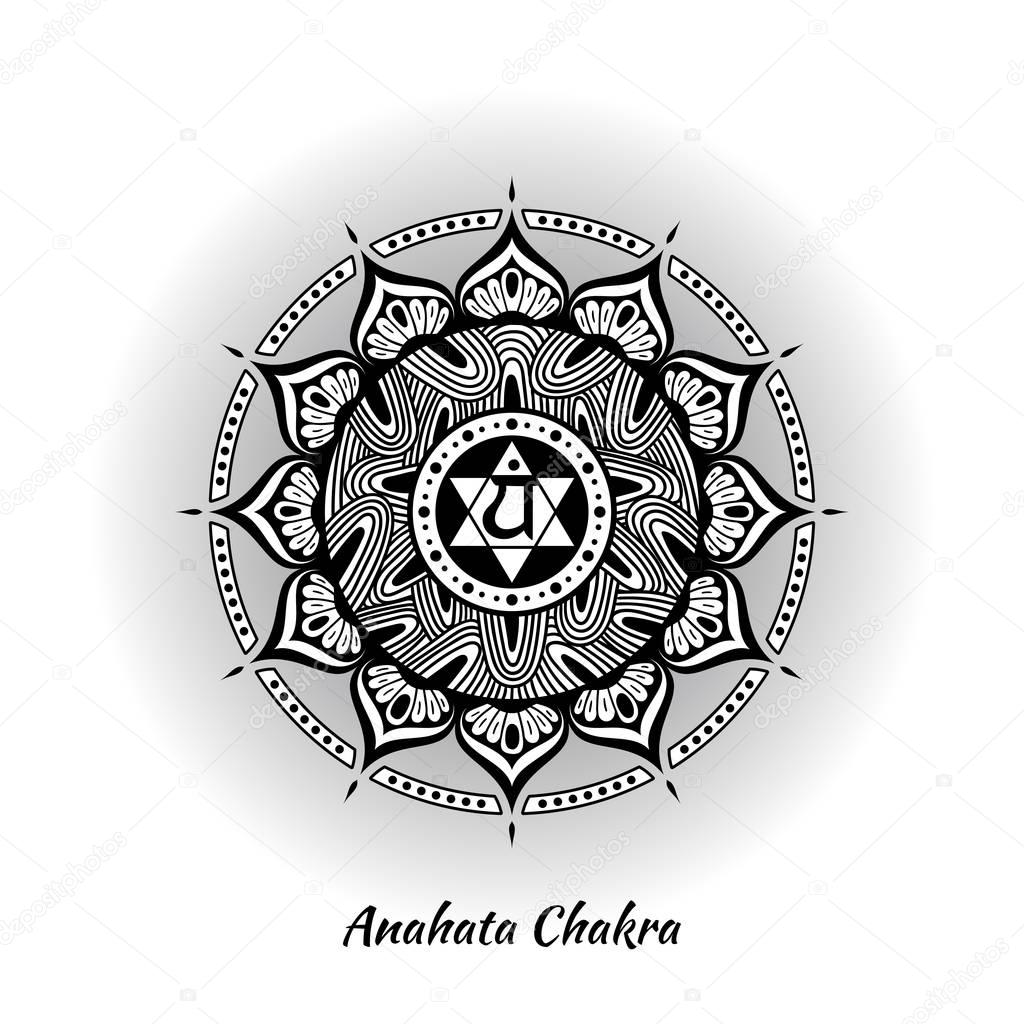 Anahata chakra symbol used in Hinduism, Buddhism, Ayurveda. The root chakra design for yoga studios, posters, banners, v-cads