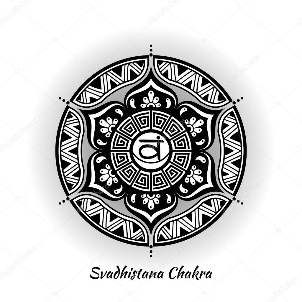 Svadhistana chakra symbol used in Hinduism, Buddhism, Ayurveda. The root chakra design for yoga studios, posters, banners, v-cads