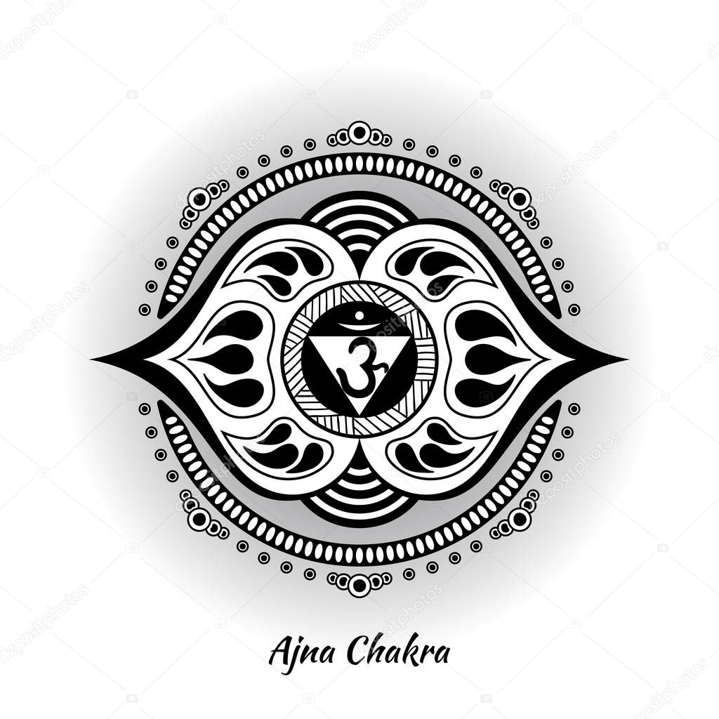 Ajna chakra symbol used in Hinduism, Buddhism, Ayurveda. The root chakra design for yoga studios, posters, banners, v-cads