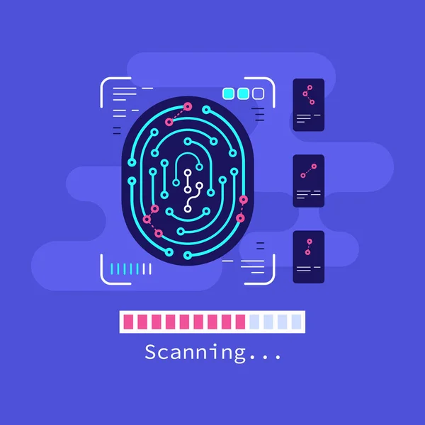 Fingerprint scanning technology concept banner, flat style design — Stockový vektor