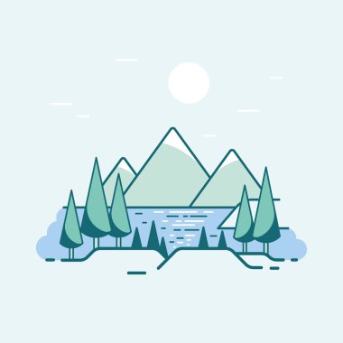 Düz doğrusal manzara çizimi, stok vektör simgesi