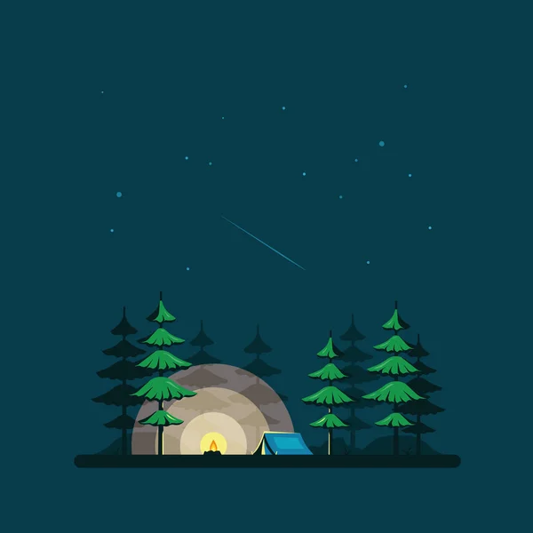 Tenda de acampamento na floresta, design de estilo plano — Vetor de Stock