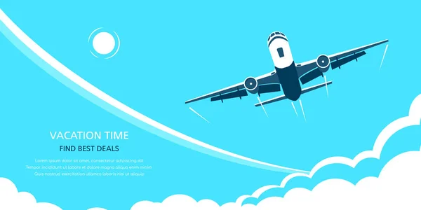 Diseño de banner de reserva de vuelo en línea, ilustración de estilo plano — Vector de stock