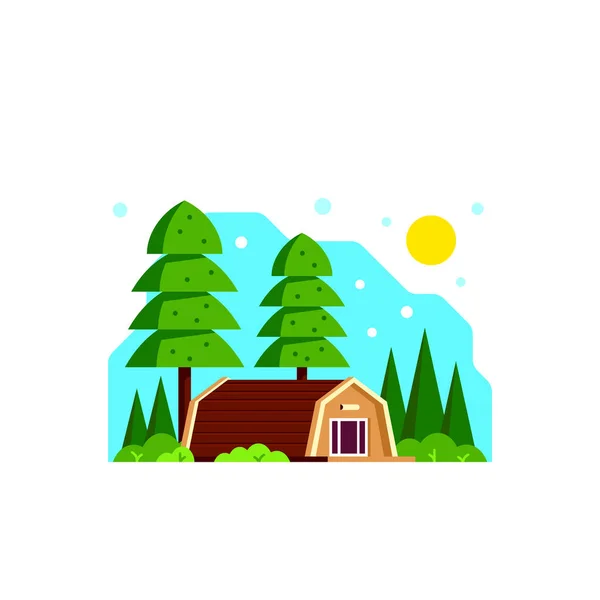 Conception de bannière cabine de camping, illustration de style plat — Image vectorielle